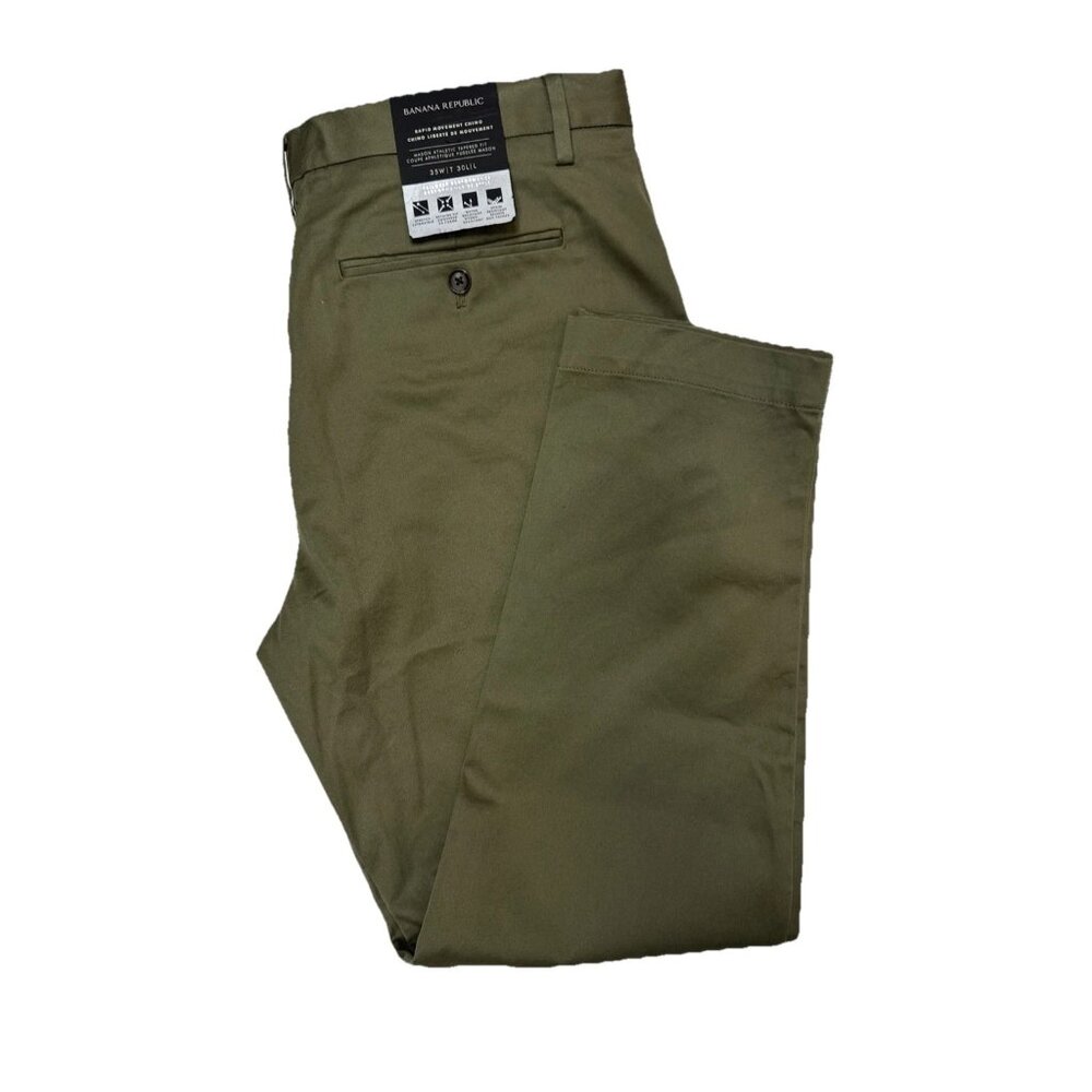 NWT Banana Republic Rapid Movement Chino‎ 35x30 Mason Athletic Tapered Olive